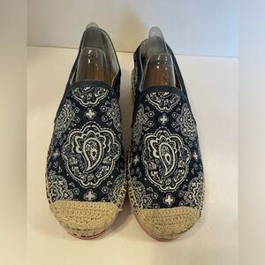 Tommy Hilfiger Blue Paisley Print Espadrilles Slip-on Flat Shoes Size 9 M